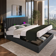 LETTO imbottito con materasso incluso, LED App-Control, USB Type-C, 160x200 cm, grigio