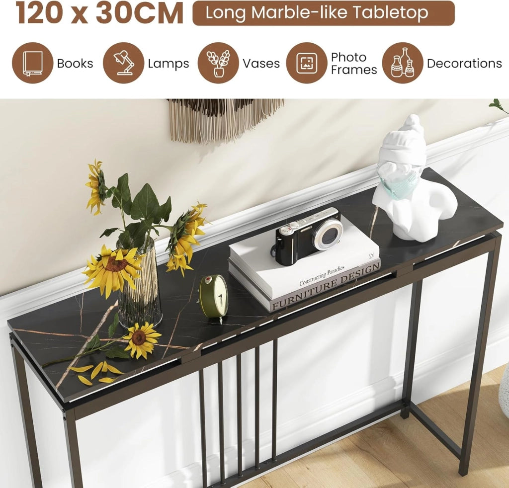 Tavolo Consolle da Divano, Struttura Stabile in Ferro, Tavolo da Ingresso, Salvaspazio per Soggiorno, Salotto, Ingresso, Assemblaggio Facile, 120 x 30 x 90 cm