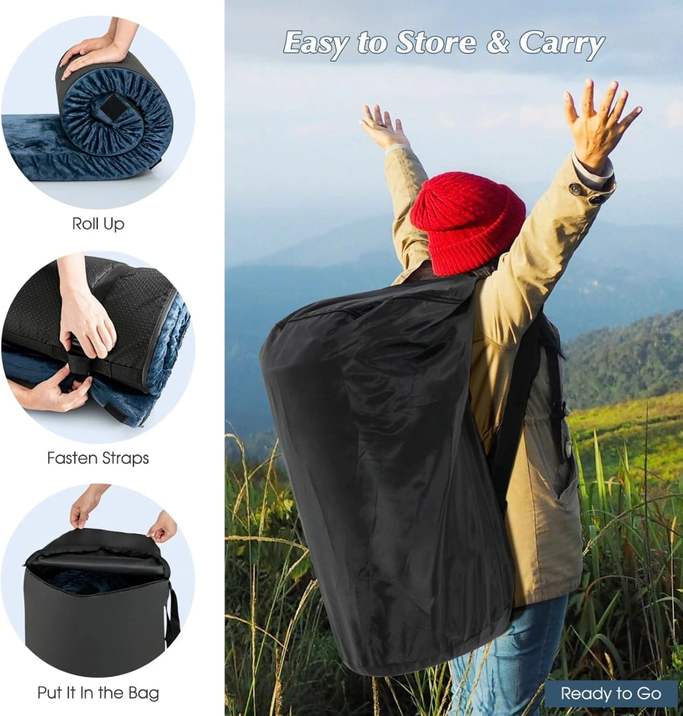 Materasso da campeggio portatile 183 x 62,5 x 6,5 cm, materasso pieghevole in memory foam con borsa per il trasporto, fodera rimovibile in flanella, per viaggi, campeggio, casa