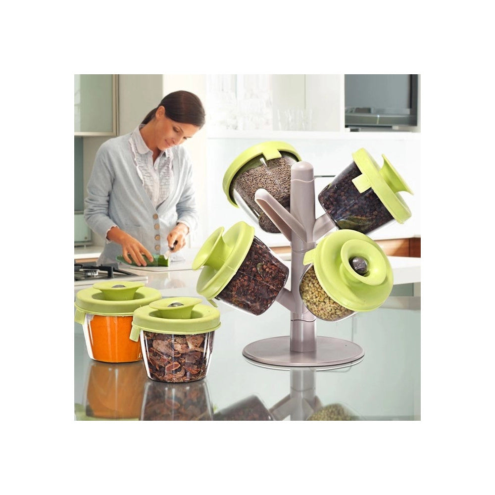 Trade Shop - Contenitore Porta Spezie Organizer 6 Barattoli Pop Up Spice Rack Albero Vita -