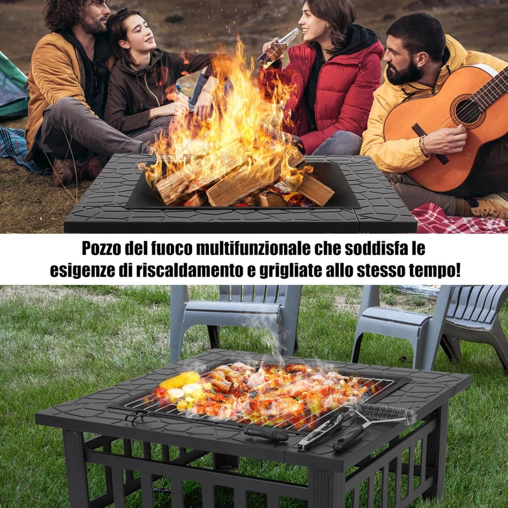 Braciere Barbecue con Griglia, Braciere da Esterno, 81cm Braciere da Giardino in Ferro,con Griglia, Attizzatoio,Parascintille, Copertura Impermeabile,Pinze per Grill,Spazzola,4 pcs Gamba