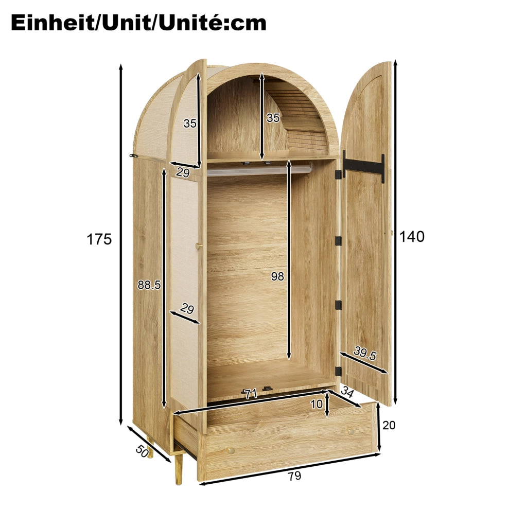 Armadio con cassetti e asta appendiabiti; 79x50x175 cm; MDF; finitura rovere