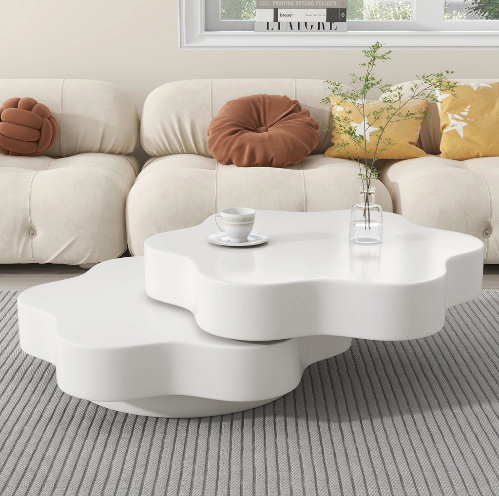 Tavolino da caffè 74.8x67.5x31 cm girevole a 360° in MDF bianco crema