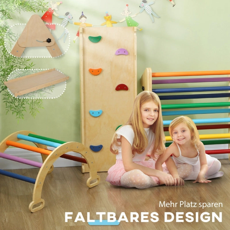 Struttura da arrampicata 5 in 1 per bambini con rampa, ponte e scala triangolare, 18-48 mesi, colorata.