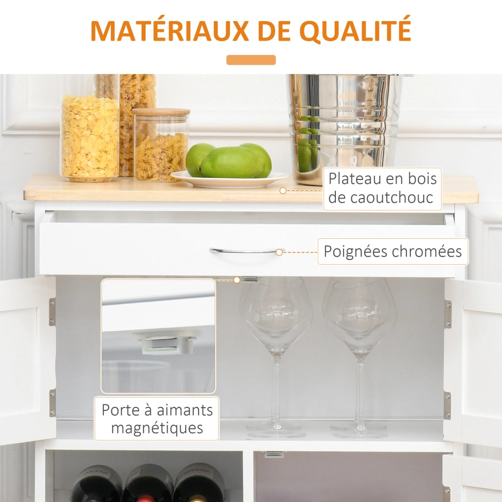 Cassettiera da cucina con 2 ante e 9 bottiglie ¨C zephmum ¨C MDF bianco con piano in legno