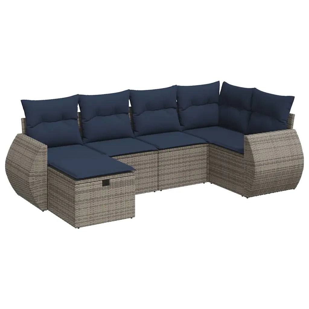 Set Divano da Giardino 6 pz con Cuscini Grigio in Polyrattan 3325587