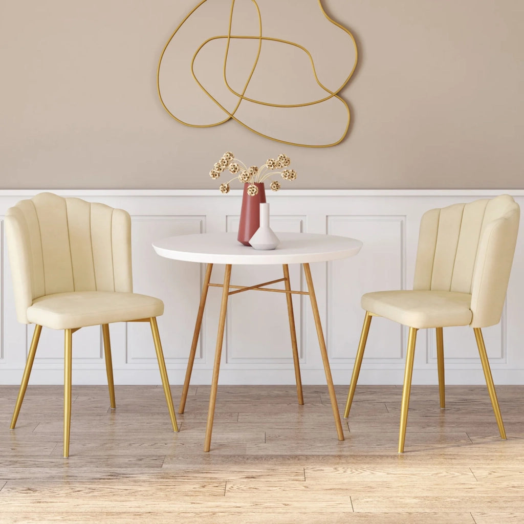 IDMarket - Set di 2 sedie a conchiglia ADELLA in velluto beige con gambe dorate