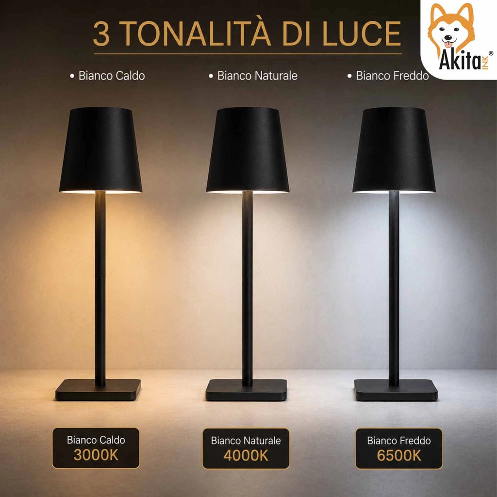 Akitaink Lampada da Tavolo LED Nero Ricaricabile