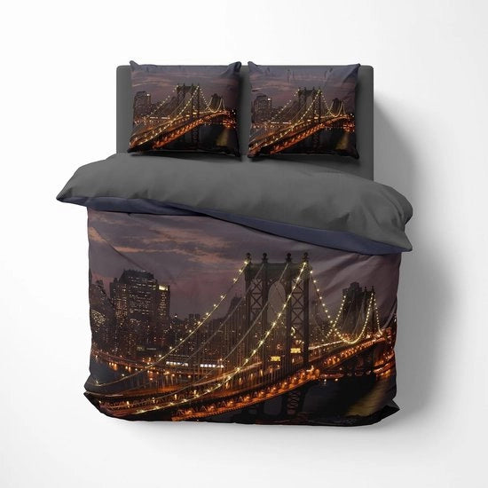 Set di coperte 3D con design Brooklyn Bridge reversibile, comprensivo di copri cuscino e cerniera.