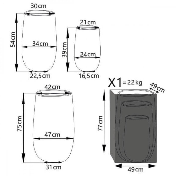 Set di 3 vasi  Fiordaliso in Fibra sintetica Grigio scuro