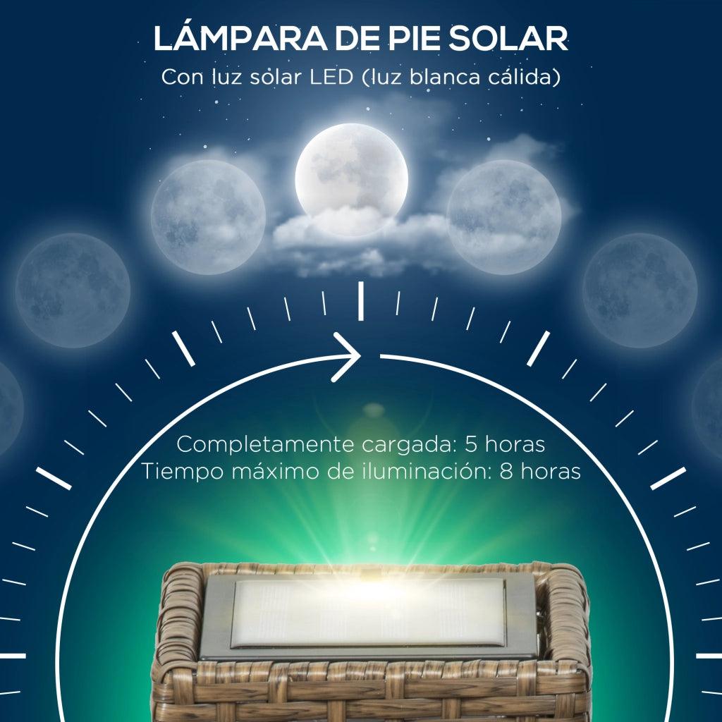 Lampada Solare LED Rattan Sintetico per Esterno con Sensore Crepuscolare ¨C Xylo ¨C Sabbia 15,5x15,5x69 cm