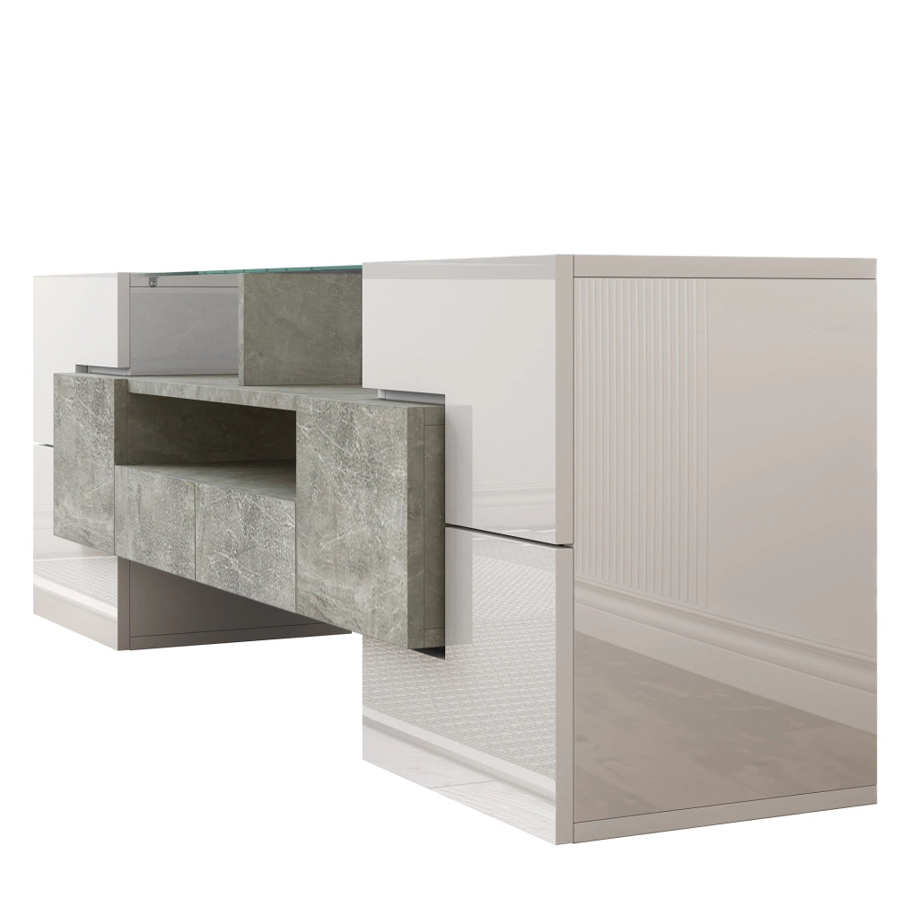 Mobile TV 145x30x51 cm; LED multicolore e grande capienza; pannello truciolare; bianco