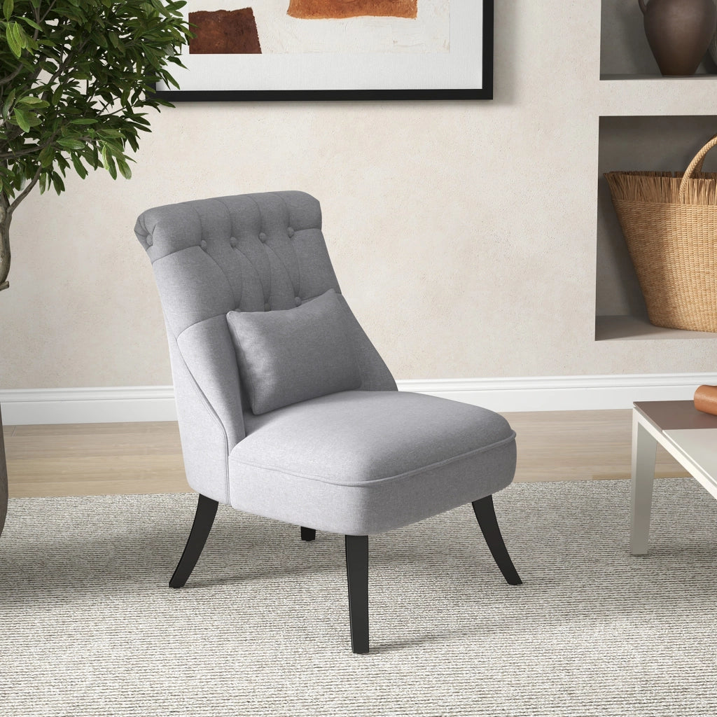 Poltrona relax imbottita in lino grigio, stile vintage, 52,5x69x77 cm