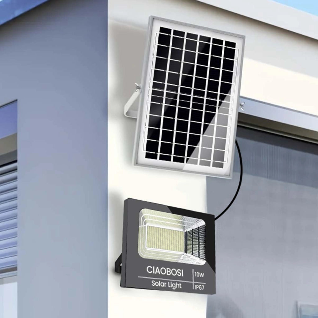 Proiettore Solare LED 10W IP67 con Pannello Solare Separato e Telecomando Nero trasparente Avizar