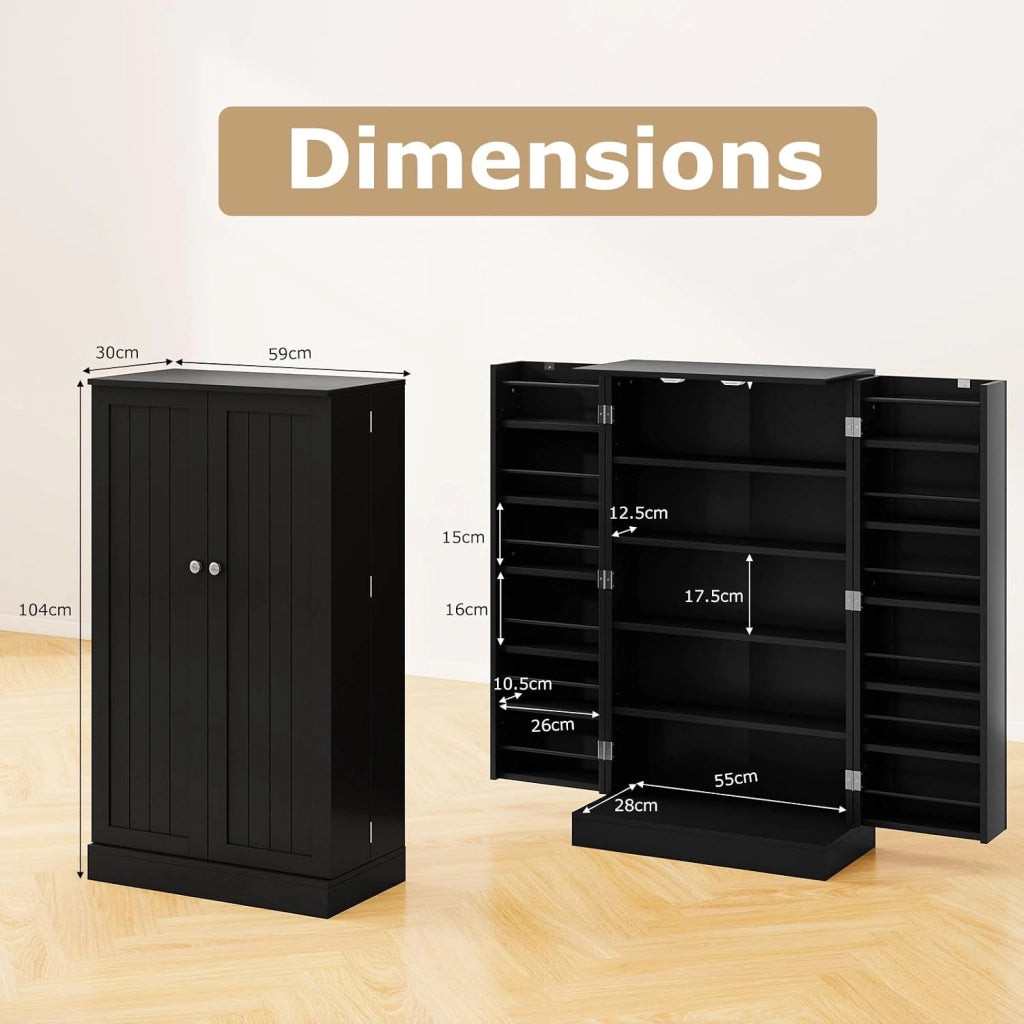 Armadietto Portaoggetti da Cucina, Credenza Aoggiorno a Doppia Porta con Ripiano Regolabile, Mobiletto Multioso con Dispositivo Antiribaltamento per Sala da Pranzo, 59x30,5x103cm (Nero)