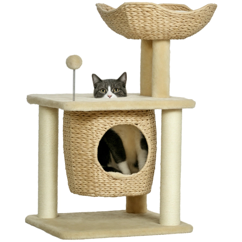 Albero per gatti con tiragraffi in sisal e nicchia ¨C zephmum ¨C beige 45x40x74 cm