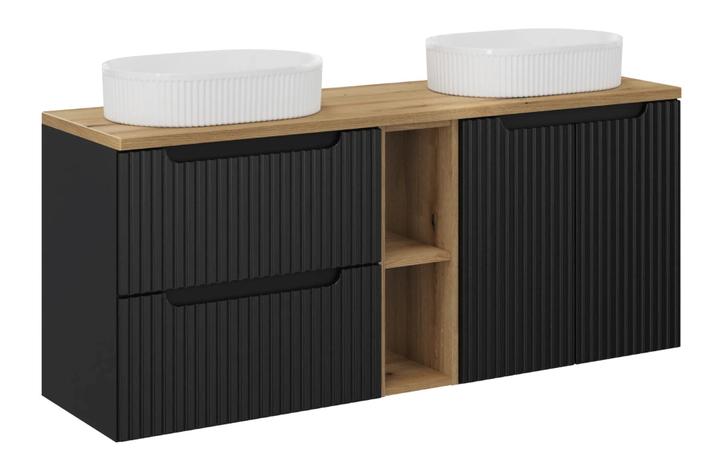 Set mobili bagno 140 cm con piano e 2 lavabi da appoggio Beyond Nova Black 140 x 1401 x 40 cm