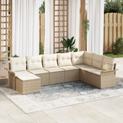 Set di divani da giardino 8 pezzi con cuscini Beige Polyrattan