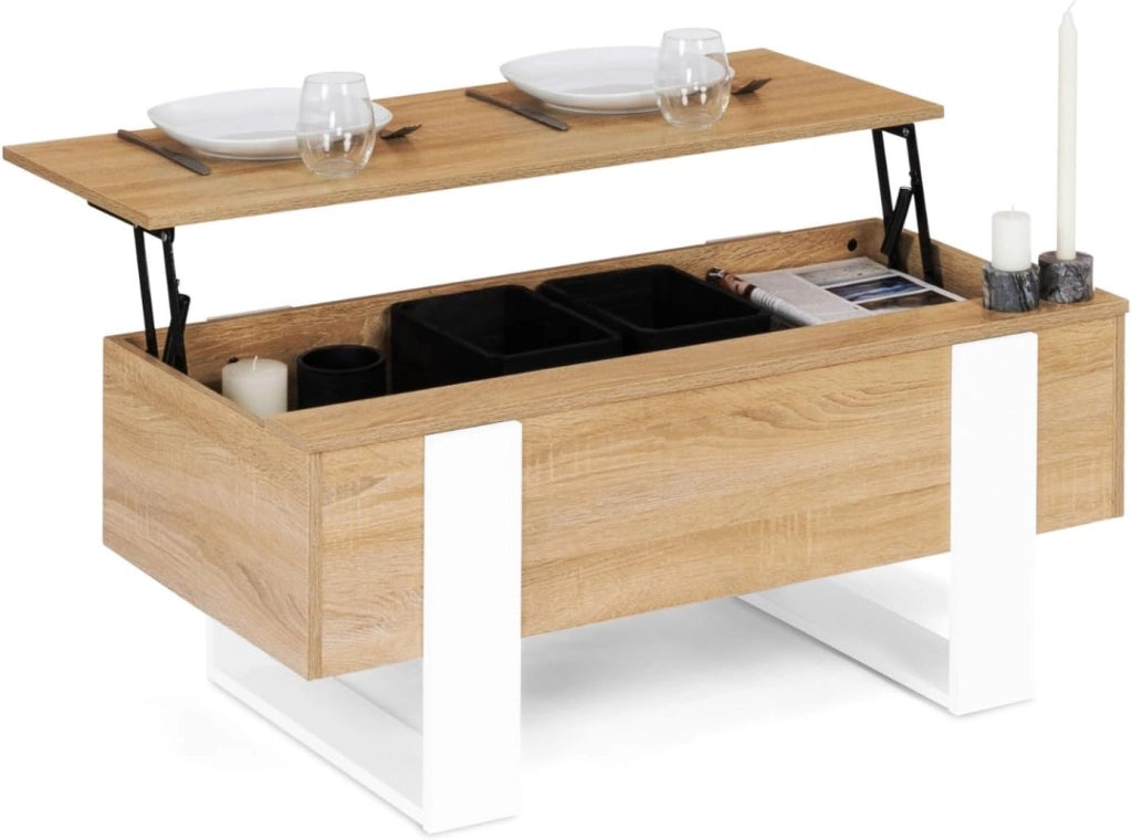Tavolino rettangolare alzabile PHOENIX in legno e bianco