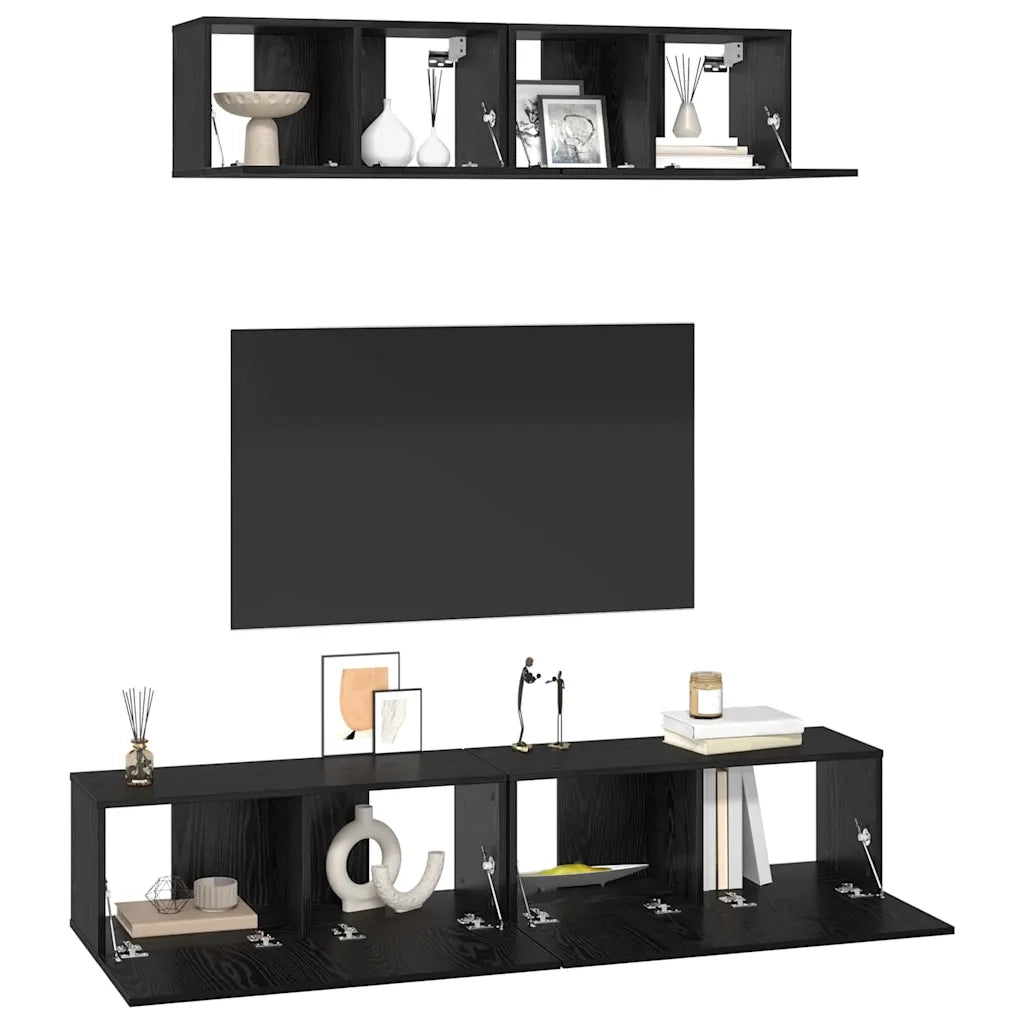 Set mobile TV 4 pcs Rovere Nero Legno multistrato 3393361