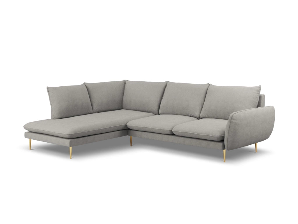 Cosmopolitan Design - Divano angolare sinistro "Vienna" 6 posti in tessuto strutturato grigio chiaro 