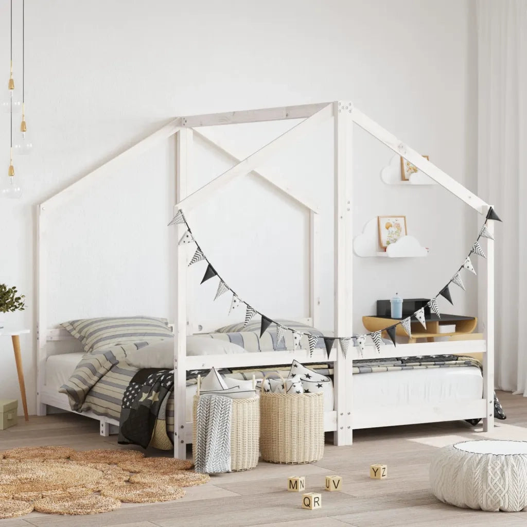 Giroletto per Bambini | Letto Infantile | Lettino Bianco 2x(80x160)cm Legno Massello Pino