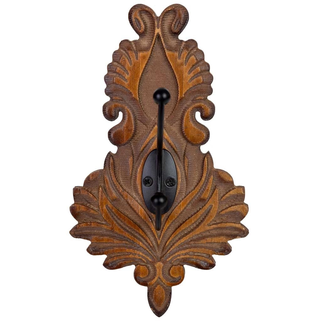 Appendiabiti da parete in legno intagliato marrone 11,5x8,5x20,5h cm