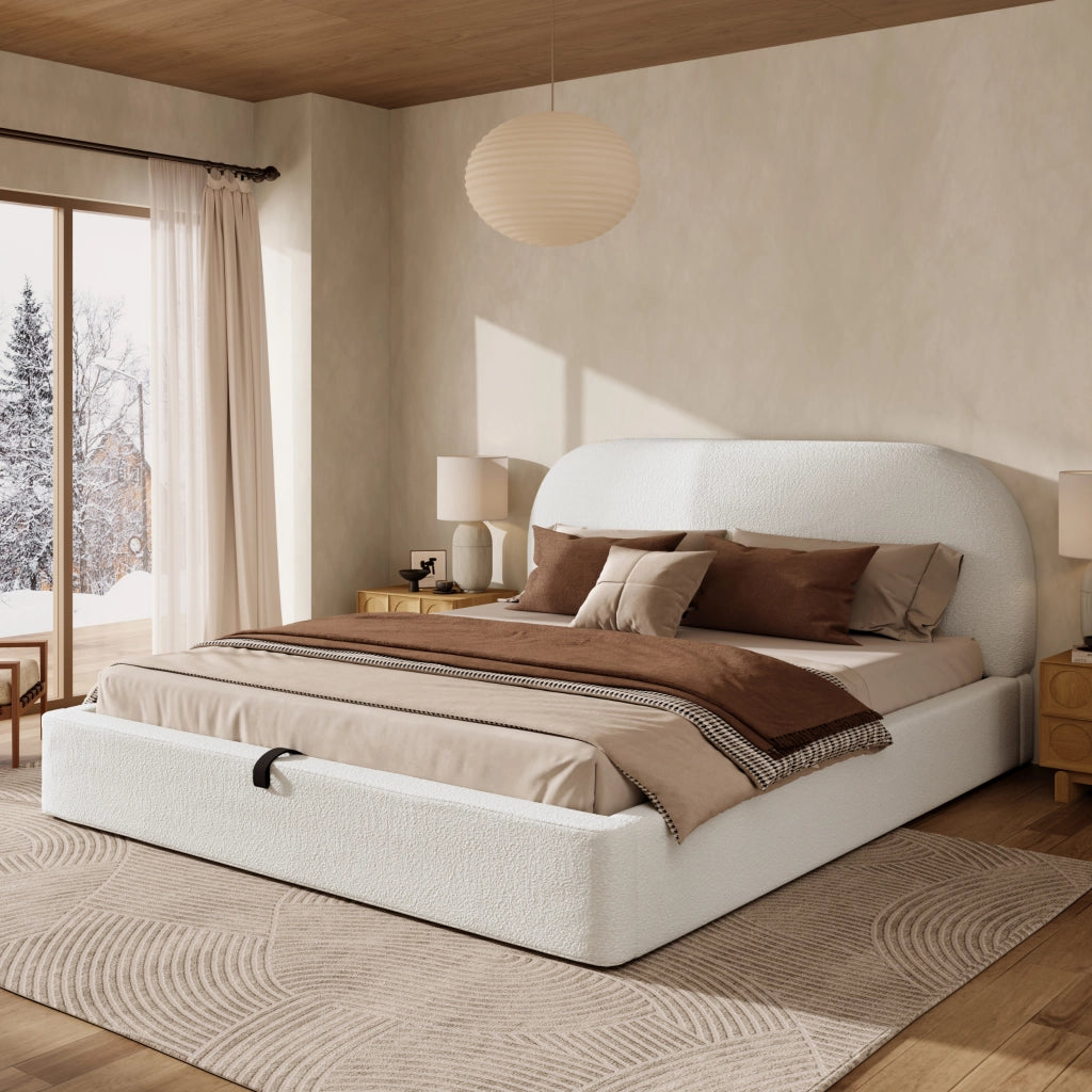Letti contenitori 180x200 cm; contenitore idraulico; Bouclé beige (Senza materasso)