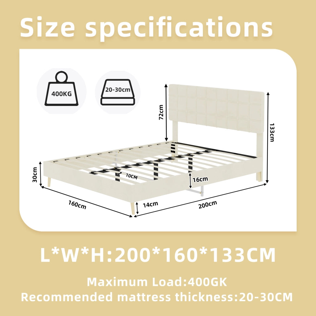 Letto matrimoniale rivestito in velluto beige dimensioni 160x200 cm