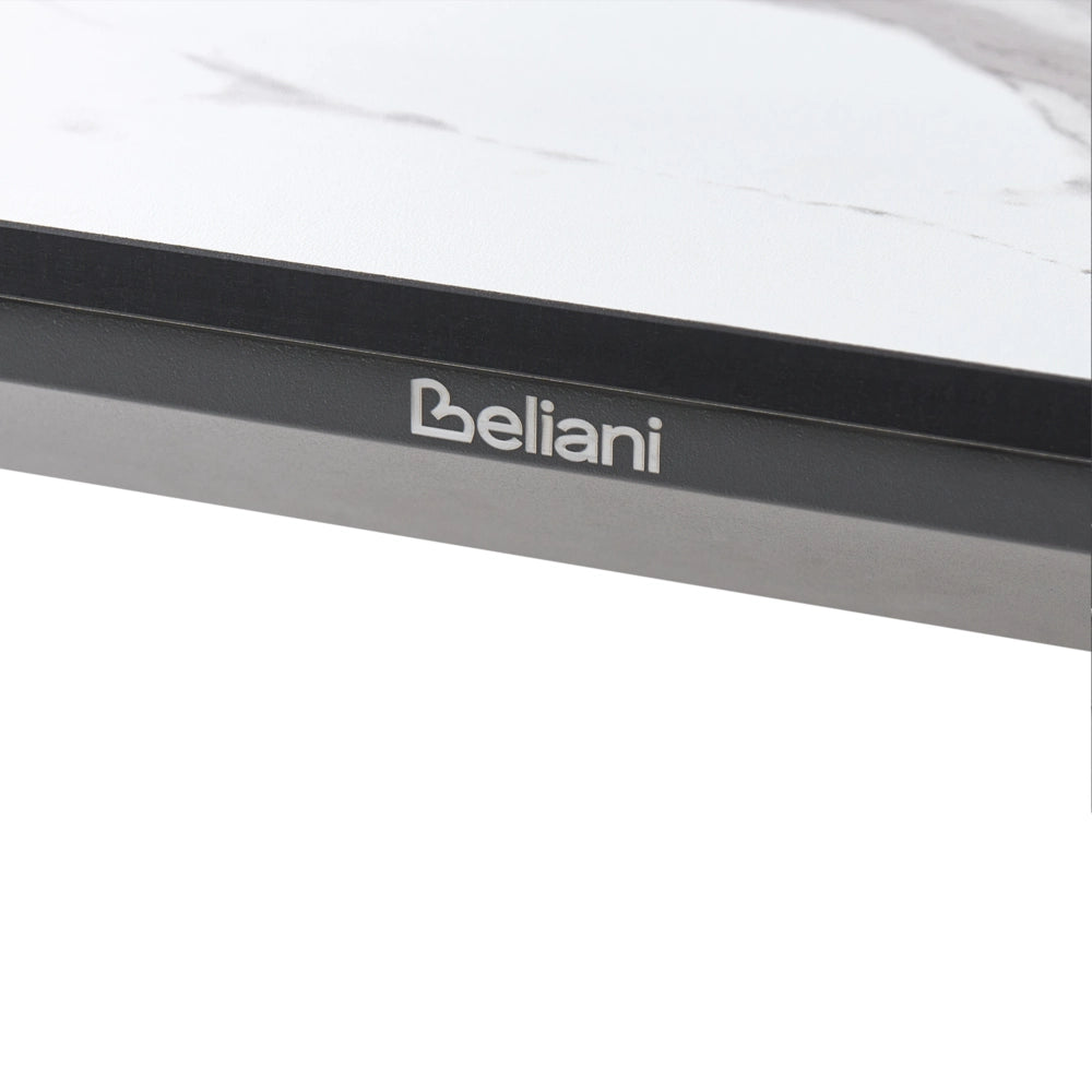 Tavolo da pranzo da giardino Piano in HPL marmo bianco Telaio in alluminio grigio scuro Resistente ai raggi UV all'acqua e alla ruggine Stile moderno del patio esterno