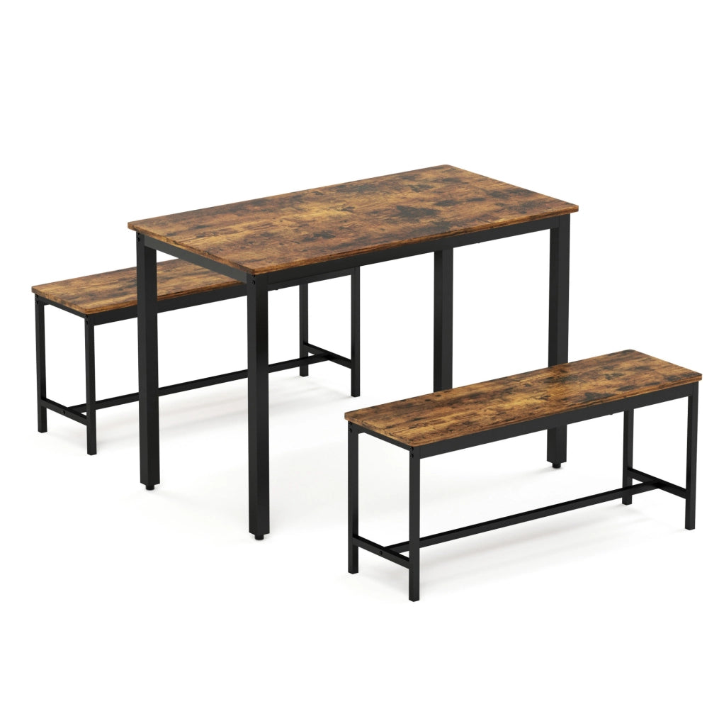 Set tavolo da pranzo con 2 panche 110x60 cm rustico nero