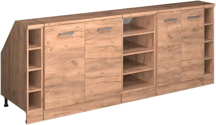Set di mobili sottotetto Rion, Quercia dorata, 210 cm Set di 5 carcasse armadio profondità 60 cm, adatto per il salvaspazio sotto tetti spioventi