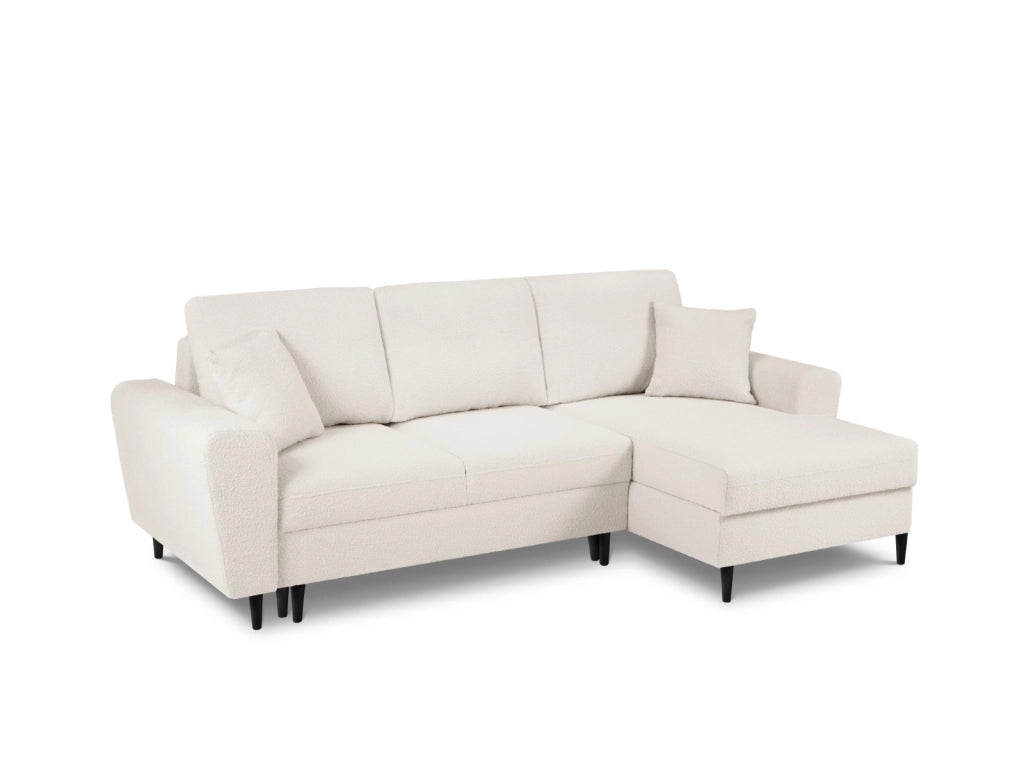 Cosmopolitan Design - Divano convertibile angolare destro con contenitore "Kyoto" 4 posti in bouclé beige 