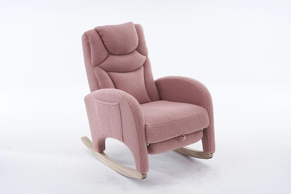Poltrona a dondolo relax - Xylo - Tappezzeria Teddy rosa - Capacit?? di carico 110 kg