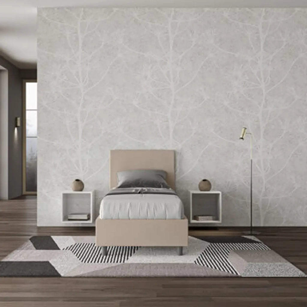 Letto singolo contenitore imbottito 80x190 similpelle tortora Adele