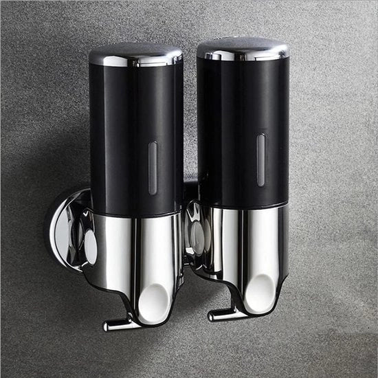 Bagno con doccia a parete con pompino e dispensatore per organizzare shampoo, sapone, balsamo, gel doccia e accessori da bagno - ospitale per 2 persone - nero - 2 camere