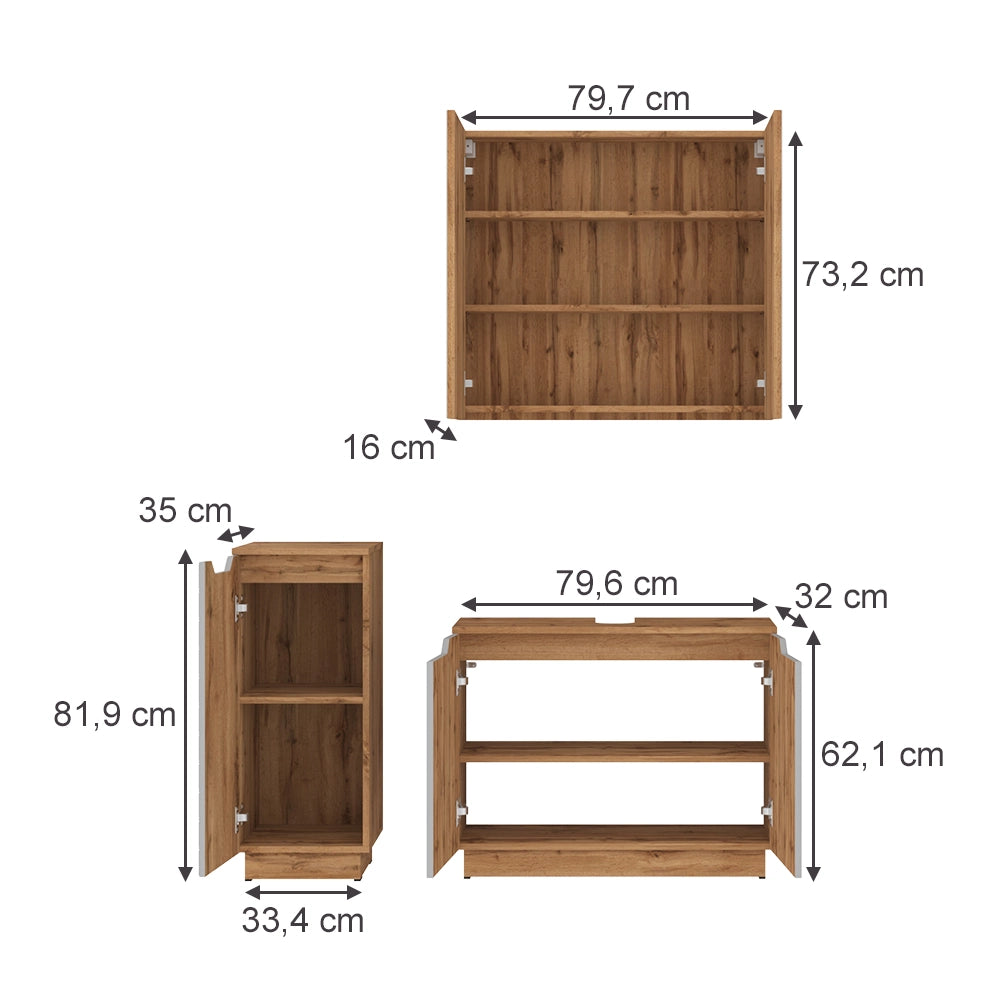 Vicco Set di mobili da bagno Rovere/grigio a righe 3 parti
