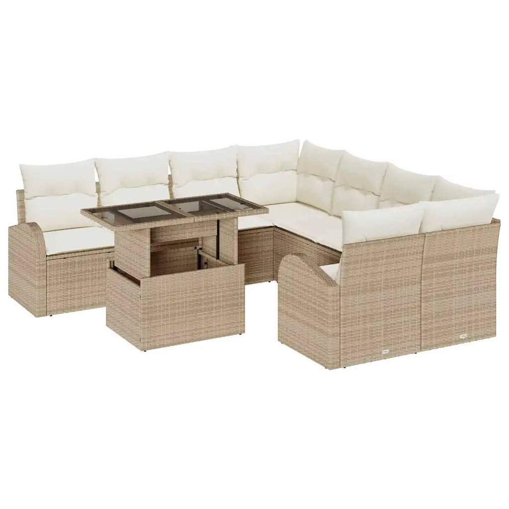 Set Divano da Giardino con archiviazione 9 pcs Beige polyrattan 3348617