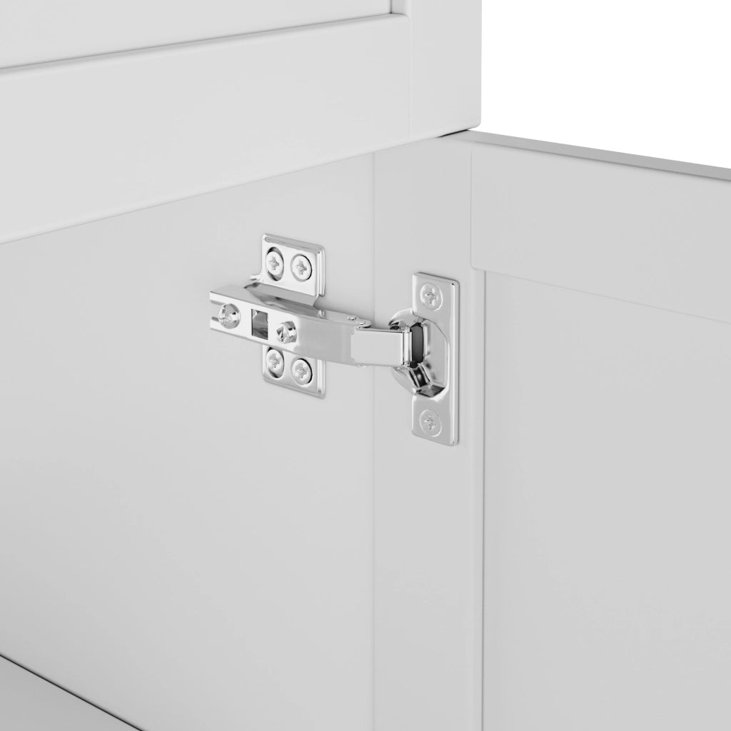 Mobile bagno freestanding con lavabo in ceramica, 76x47x86 cm, bianco, in MDF con finitura laccata, 3 cassetti e anta, chiusura soft-close