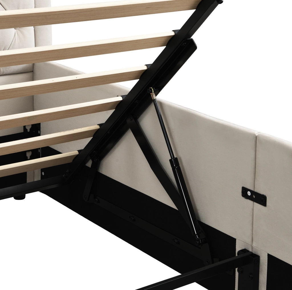 Letto singolo per bambini 90x200 cm con contenitore; velluto beige