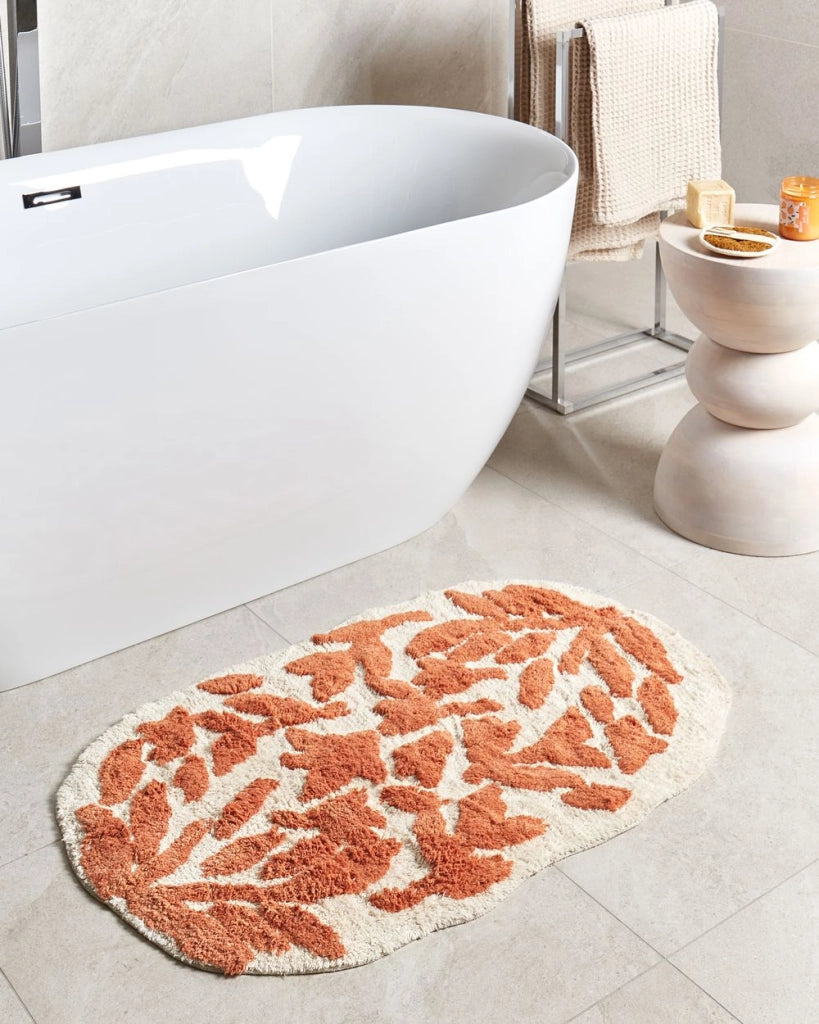 Tappeto da bagno arancione in cotone 60 x 90 cm Forma irregolare Motivo decorativo Tappeto da bagno Accessori da bagno Design moderno