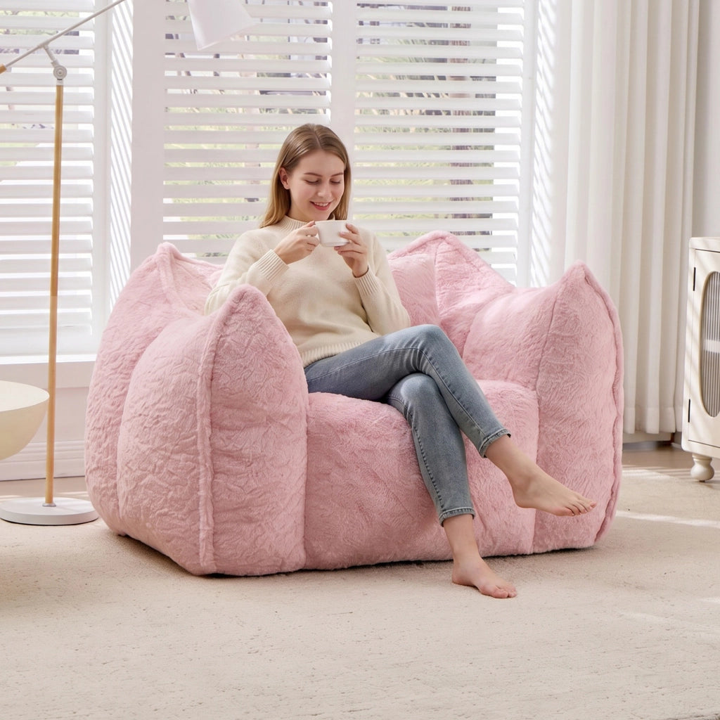 POLTRONA SACCO Morbida in Faux Fur Rosa per Soggiorno e Camera da Letto