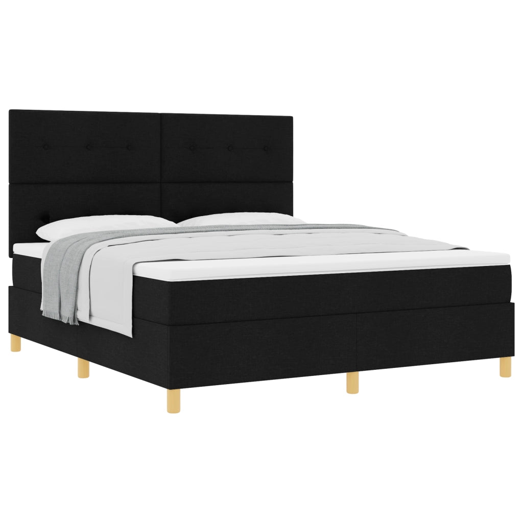 Letto con Rete a Molle e Materasso Nero Super King Tessuto