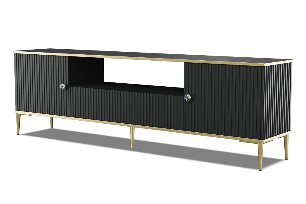 PORTA TV PETRA 180 2D1S NERO OPACO GAMBE ORO