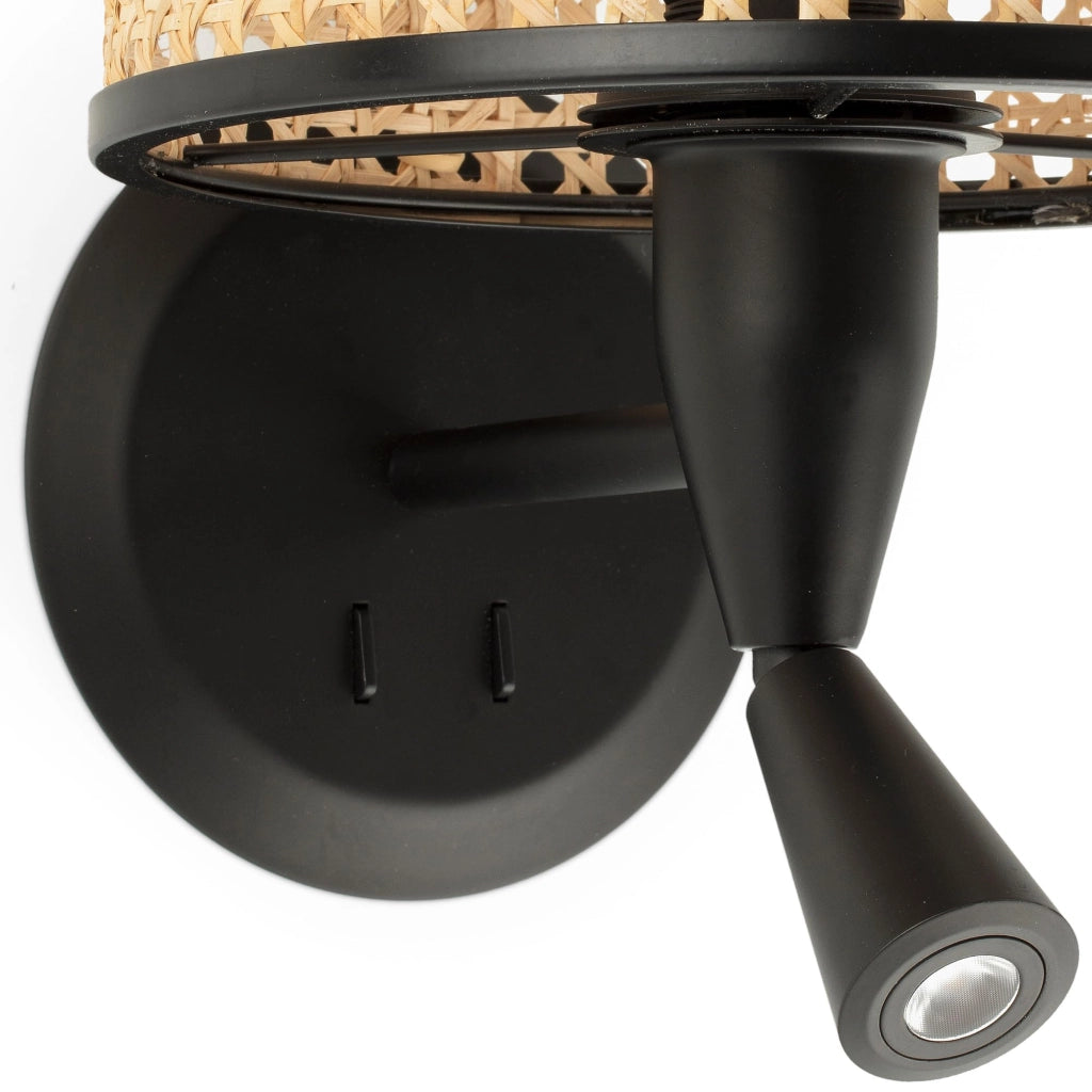 Faro Barcelona 64309-47 - MAMBO Lampada da parete con lettore nera/ratan