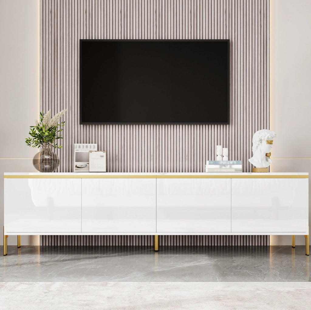Mobile TV alto lucido con 4 ante; passacavi; 170x38x50 cm; bianco