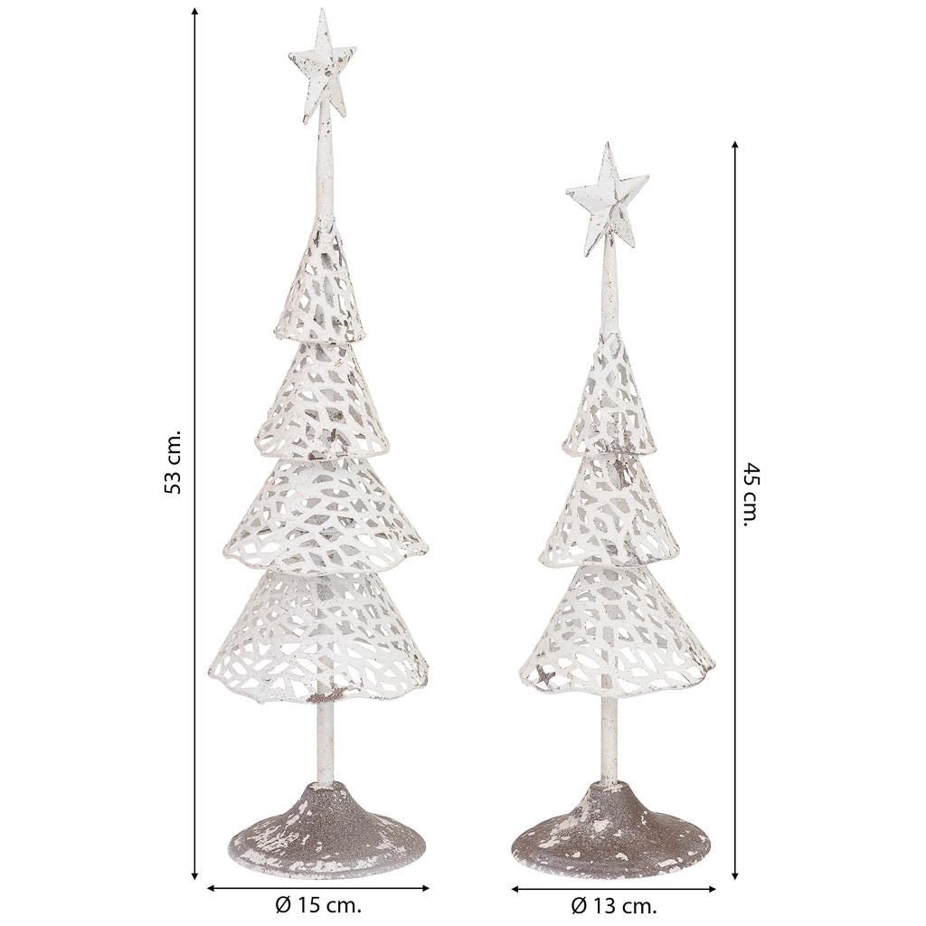 Set di 2 alberi in metallo bianco, 15x15x53 cm e 13x13x45 cm (altezza)