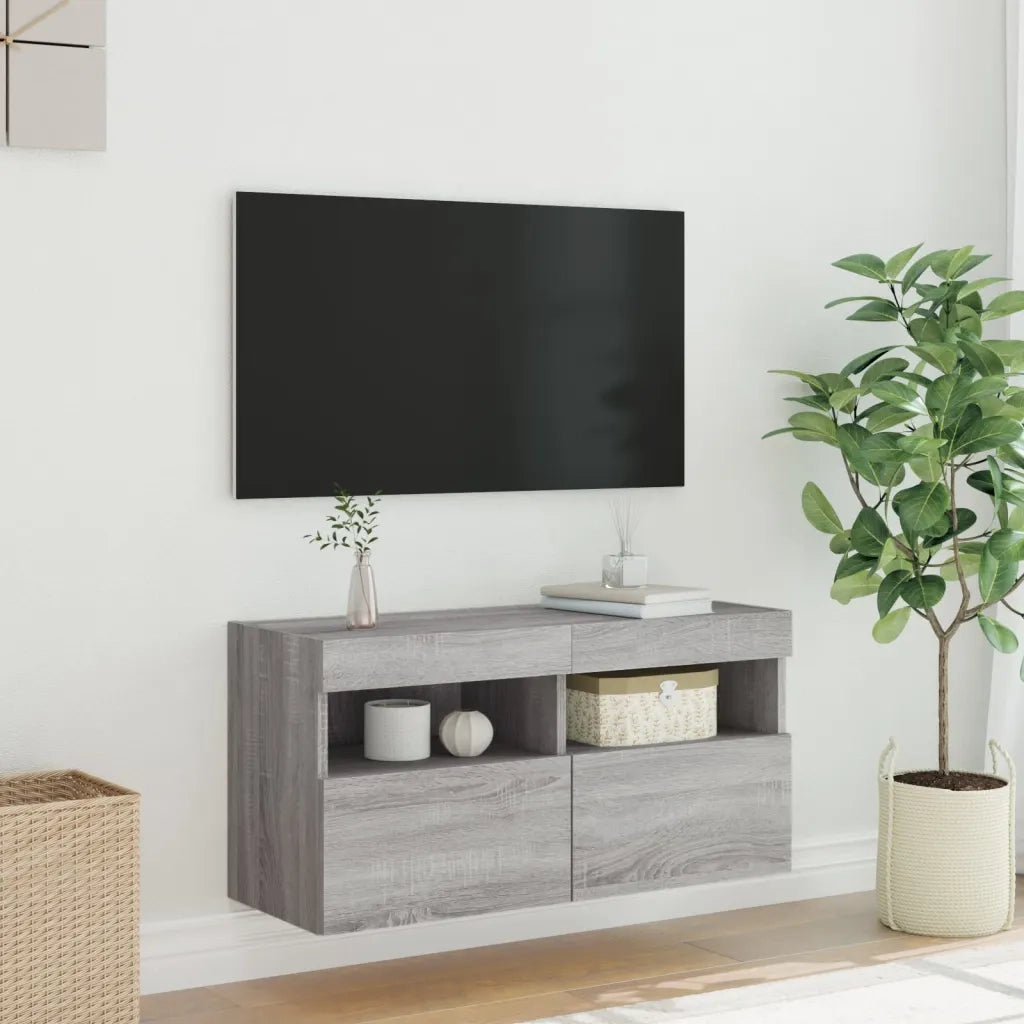 Mobile TV a Parete con Luci LED Grigio Sonoma 80x30x40 cm 837207