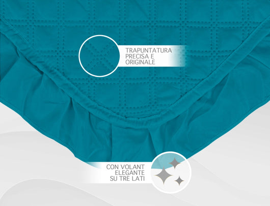 Copriletto Trapuntato Volant Matrimoniale Trapuntino Tinta Unita Due Piazze Con Balze Coperta Leggera Primavera Estate Trapunta Leggera Ottanio