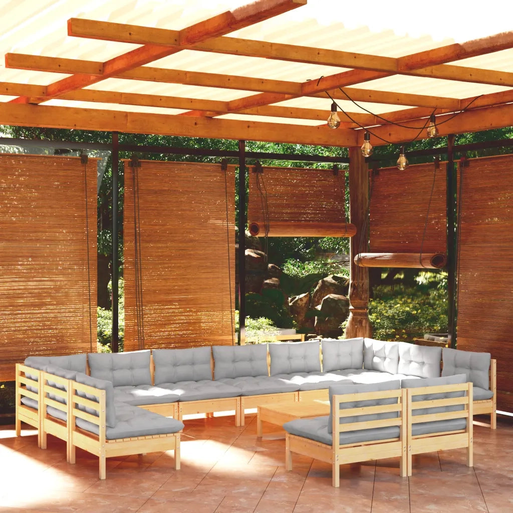 Set Divani da Giardino 13 pz con Cuscini Grigi Massello di Pino 3097228